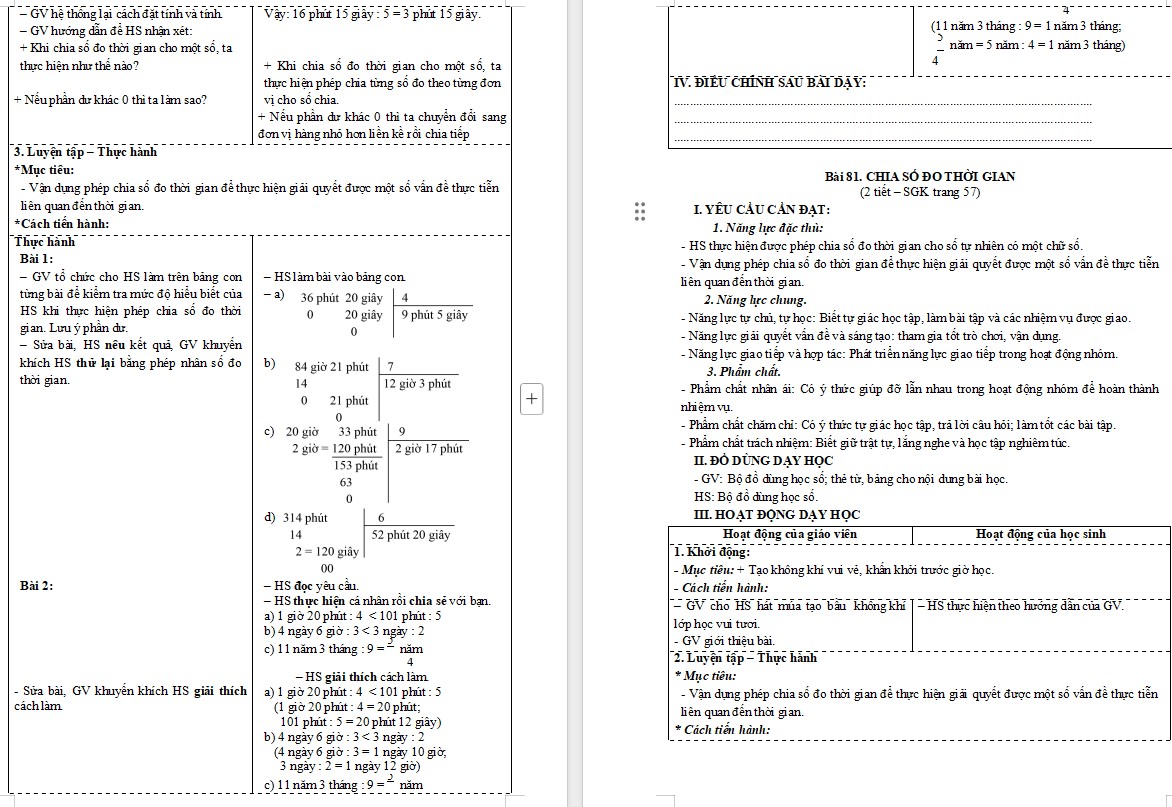 Giáo án Toán 5 CTST Bài Chia số đo thời gian