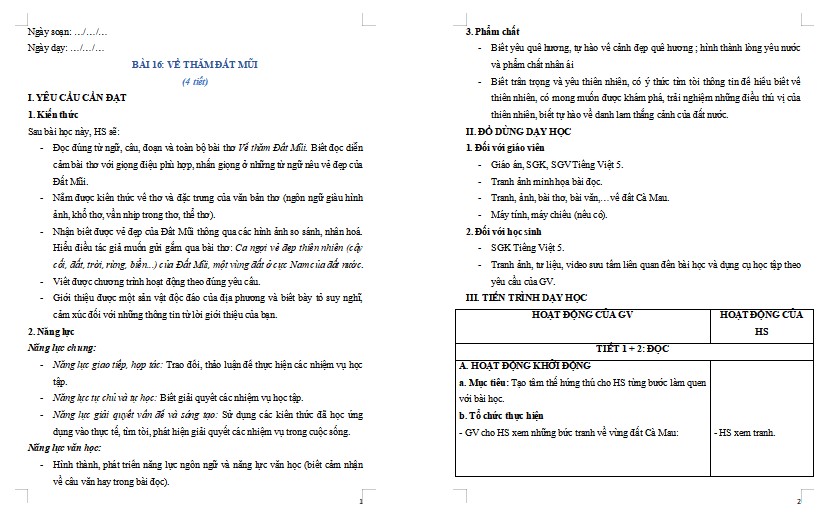 Giáo án Tiếng Việt 5 Xuồng ba lá quê tôi