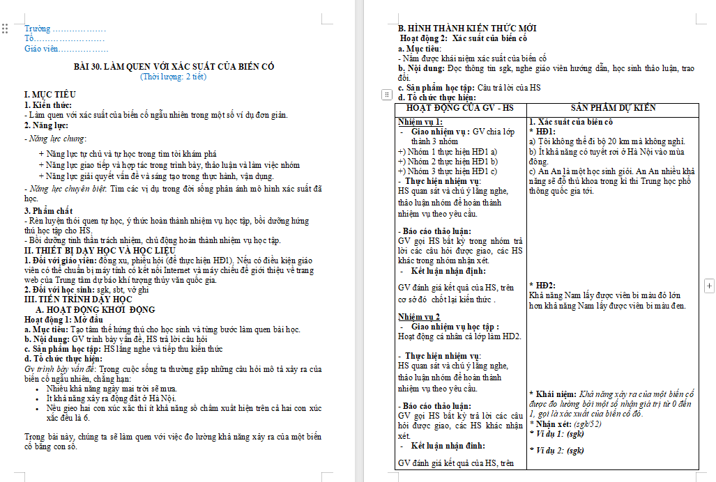 Giáo án PowerPoint Toán 7 Bài 30