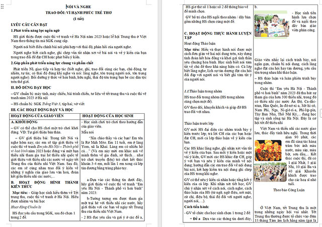 Giáo án Tiếng Việt 5 Trao đổi Vì hạnh phúc trẻ thơ