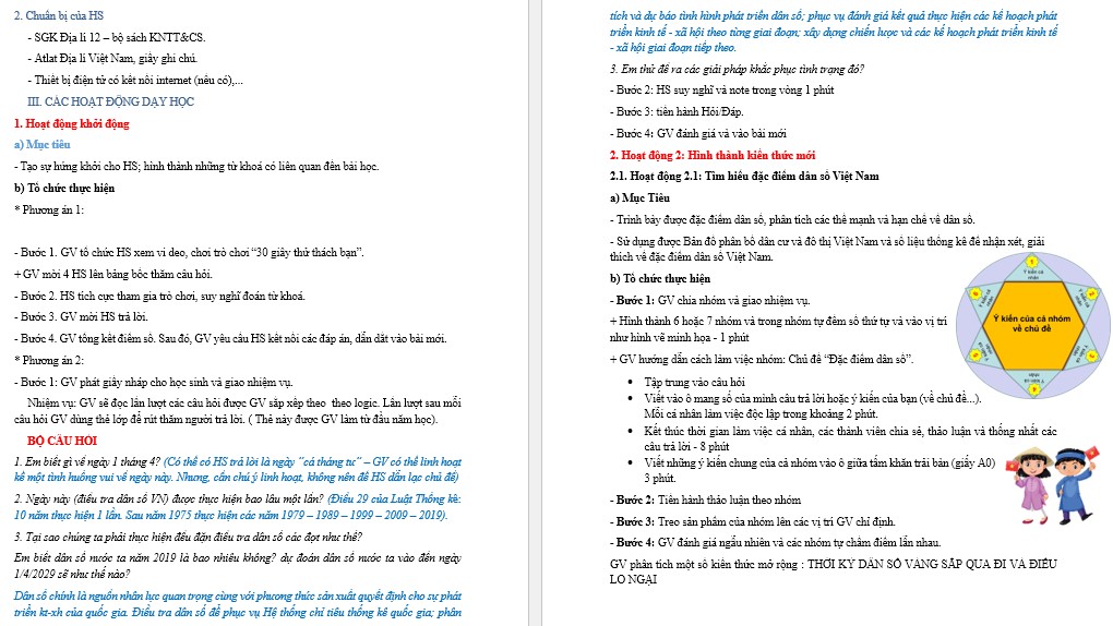 Giáo án Địa lí 12 KNTT Bài Dân số Việt Nam