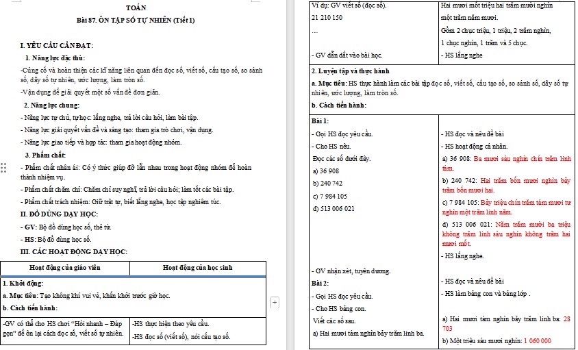 Giáo án Toán 5 CTST Bài Ôn tập số tự nhiên