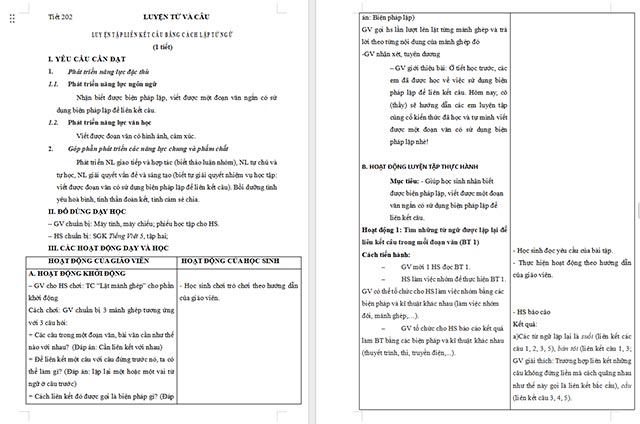 Giáo án Tiếng Việt 5 Luyện tập liên kết câu bằng cách lặp từ ngữ