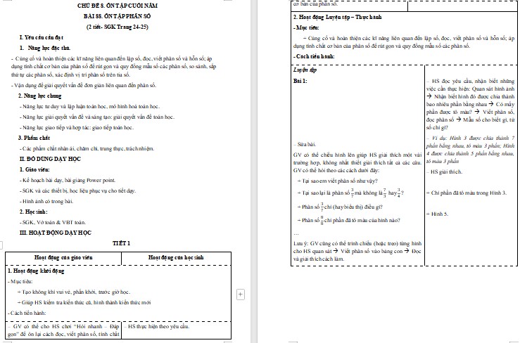 Giáo án Toán 5 CTST Bài Ôn tập phân số