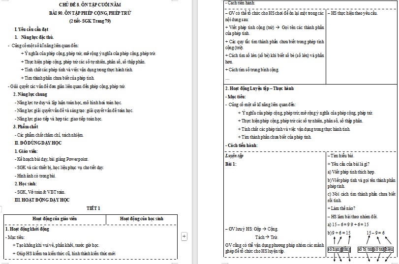 Giáo án Toán 5 CTST Bài Ôn tập phép cộng, phép trừ 