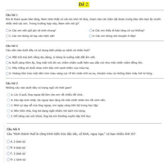 Đề thi Trạng Nguyên Tiếng Việt lớp 4 cấp Quốc gia