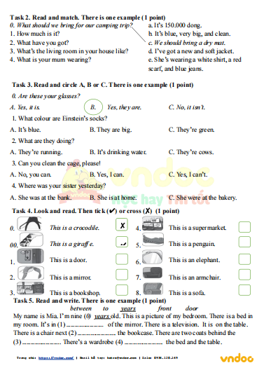 Đề thi học kì 2 lớp 4 môn Tiếng Anh English Discovery