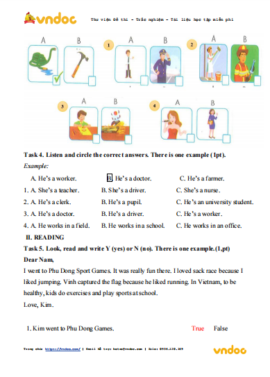 Đề thi học kì 2 lớp 4 môn Tiếng Anh Smart Start