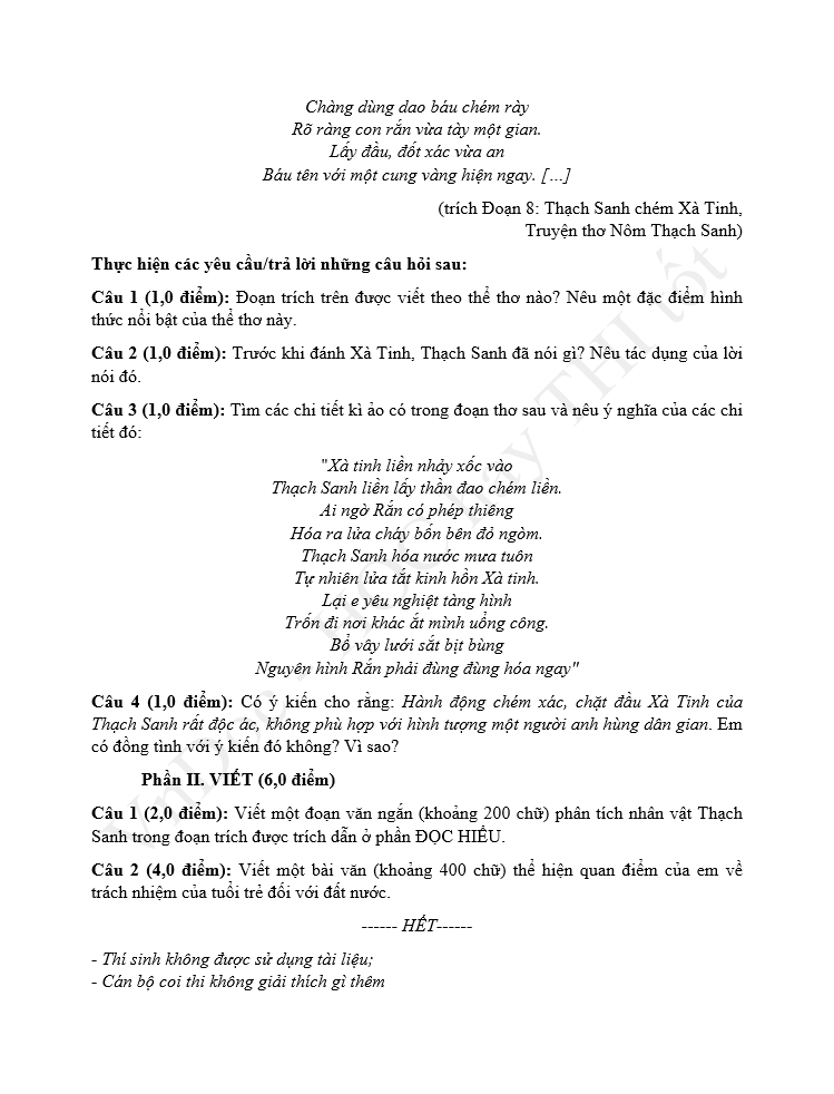 Đề thi thử vào 10 môn Văn năm 2025