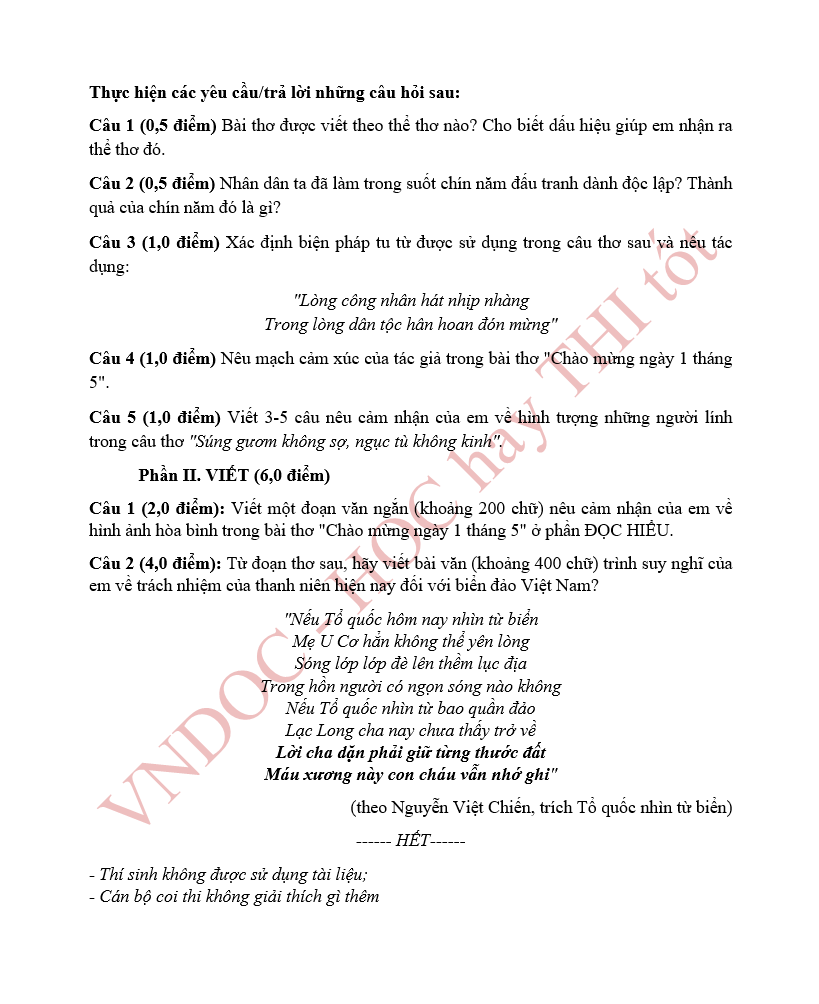 Đề thi thử vào 10 môn Văn năm 2025