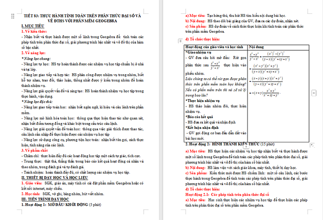 Thực hành tính toán trên phân thức đại số