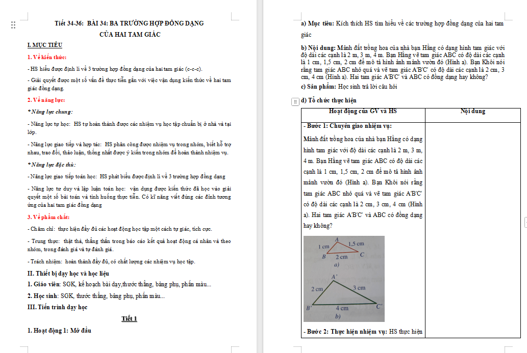 Giáo án Toán 8 bài 34 Kết nối tri thức