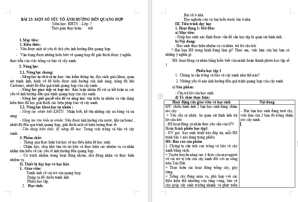 Giáo án Khoa học tự nhiên 7 Bài 23