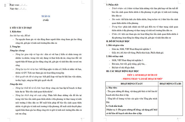 Giáo án Hoạt động trải nghiệm 5 Tuần 31