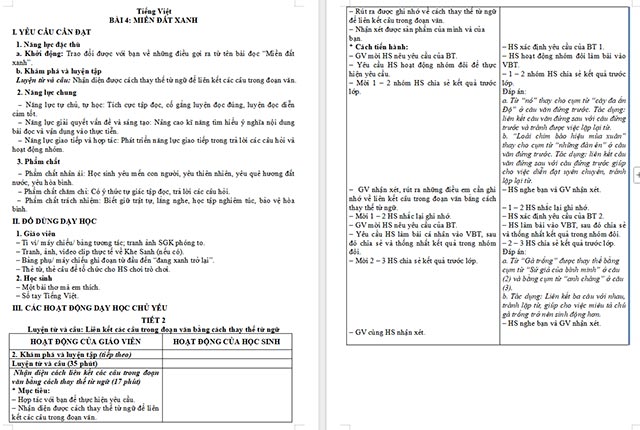 Giáo án Tiếng Việt 5  Liên kết các câu trong đoạn văn bằng cách thay thế từ ngữ