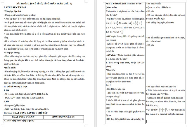 Giáo án Toán 5 Ôn tập về tỉ số, tỉ số phần trăm