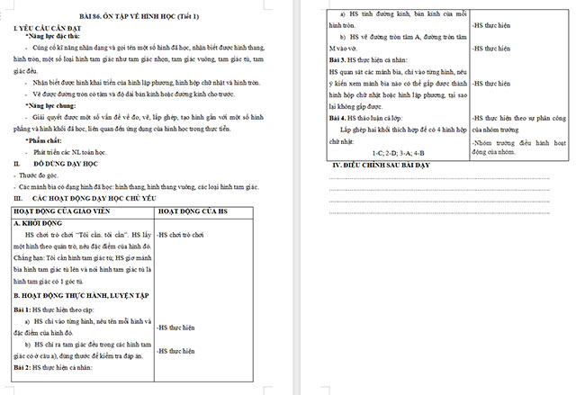 Giáo án Toán 5 Ôn tập về hình học