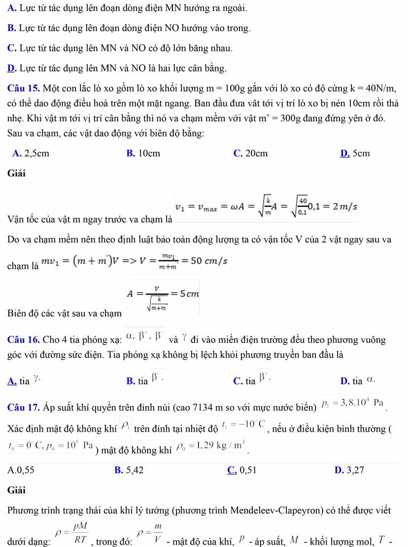 Đề thi thử tốt nghiệp môn Vật lý