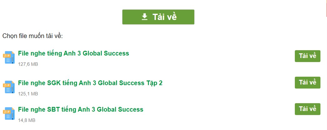 Hướng dẫn Tải tài liệu File nghe Tiếng Anh 3 Global Success