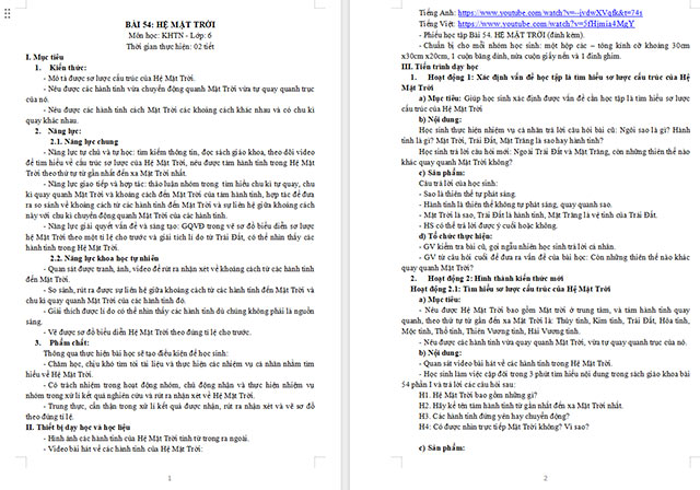 Giáo án Khoa học tự nhiên 6 Bài 54: Hệ Mặt Trời