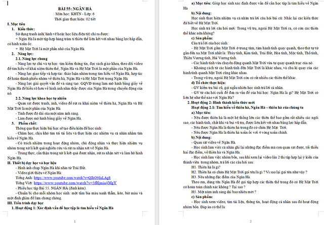 Giáo án Khoa học tự nhiên 6 Bài 55: Ngân hà