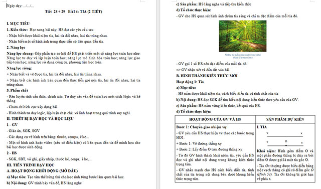 Giáo án Toán 6 Bài 4: Tia