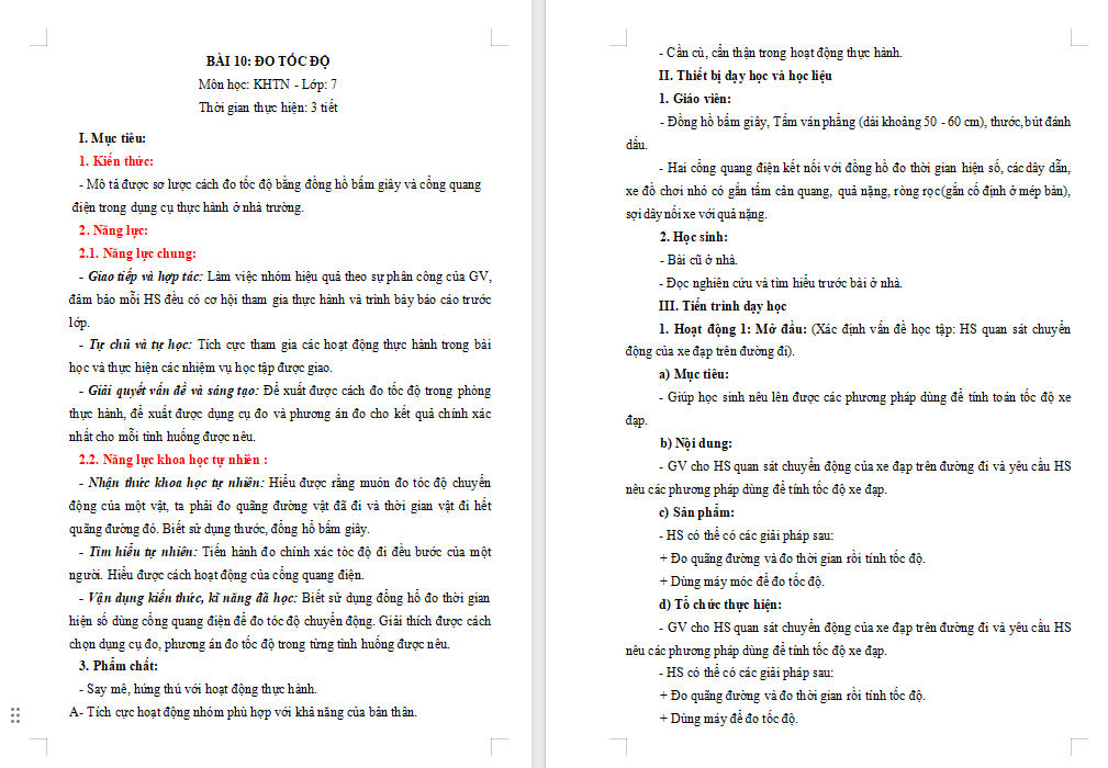 KHTN 7 Bài 10 Đo tốc độ