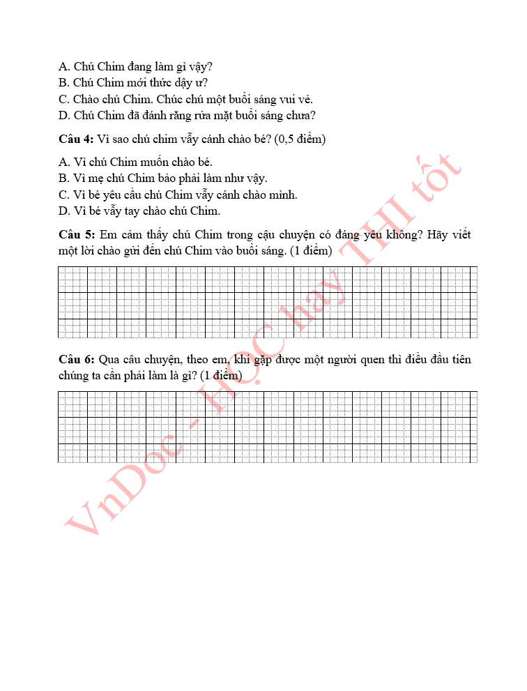 Đề ôn tập hè lớp 1 lên lớp 2 môn Tiếng Việt
