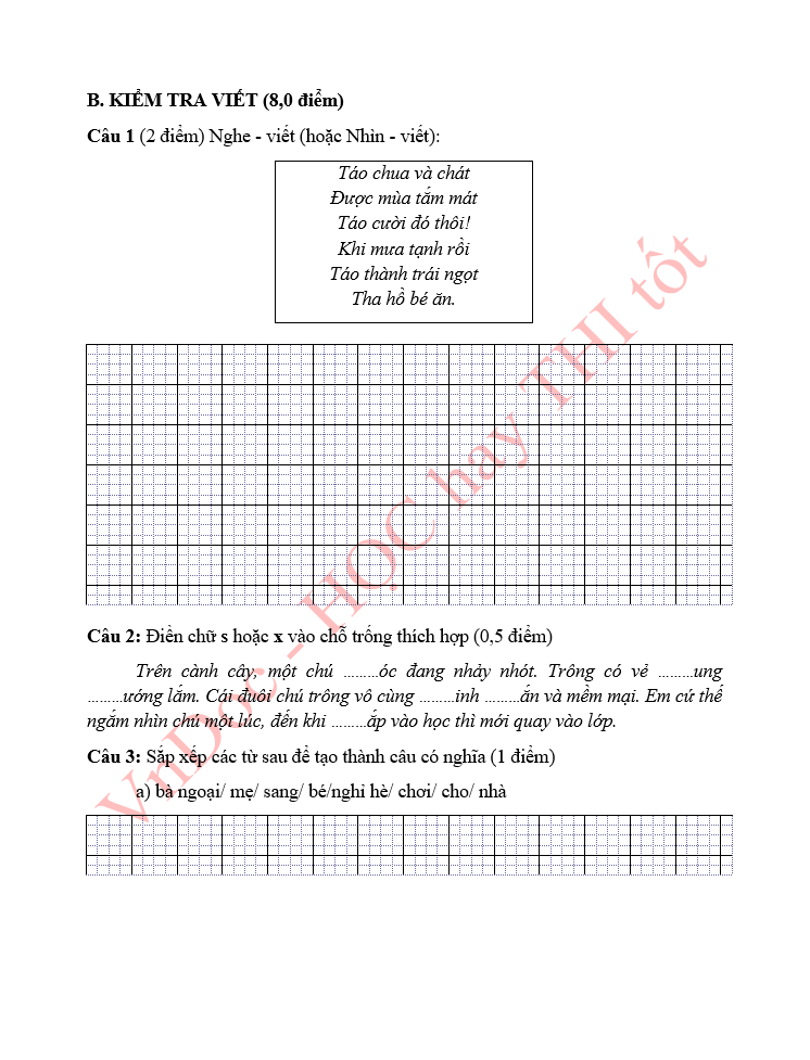 Phiếu bài tập ôn hè lớp 1 lên lớp 2 môn Tiếng Việt