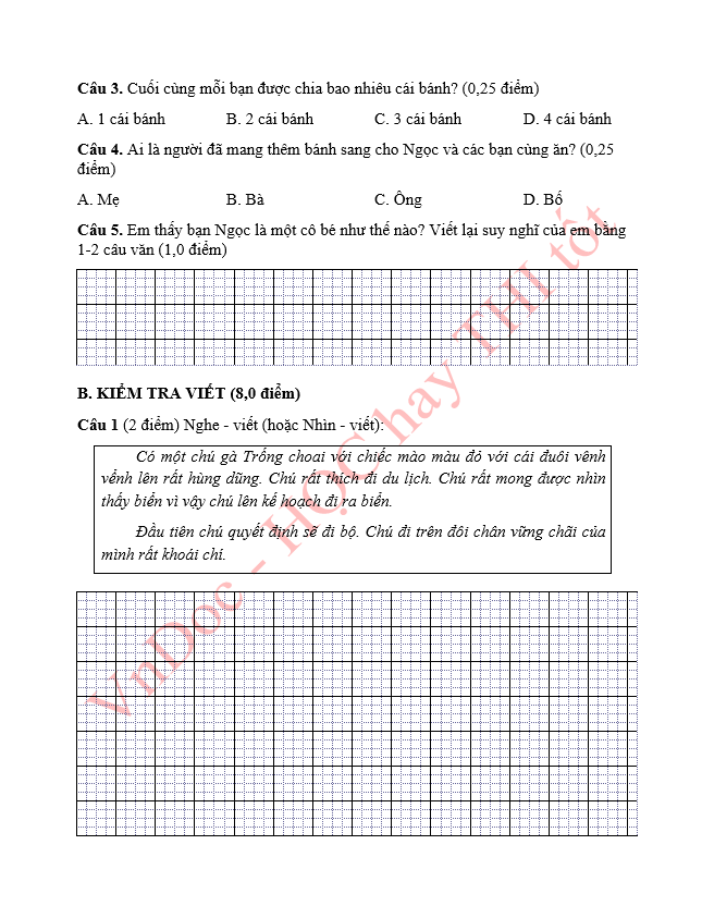 Đề ôn tập hè lớp 1 lên lớp 2 môn Tiếng Việt