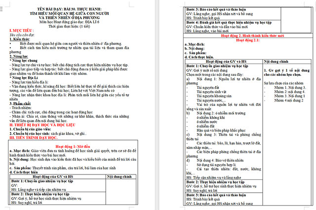 Giáo án Địa lí 6 Bài 30