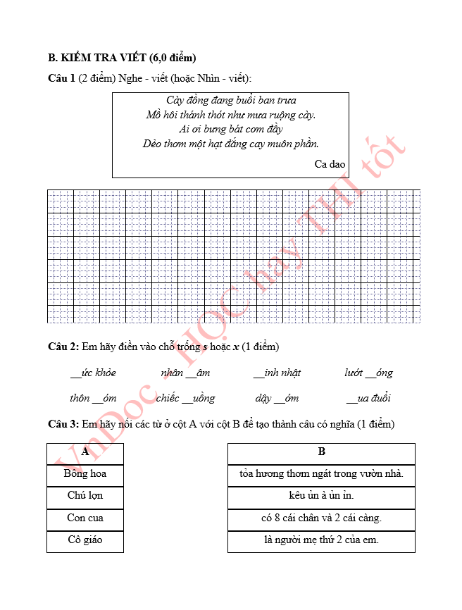 Phiếu bài tập ôn hè lớp 1 lên lớp 2 môn Tiếng Việt
