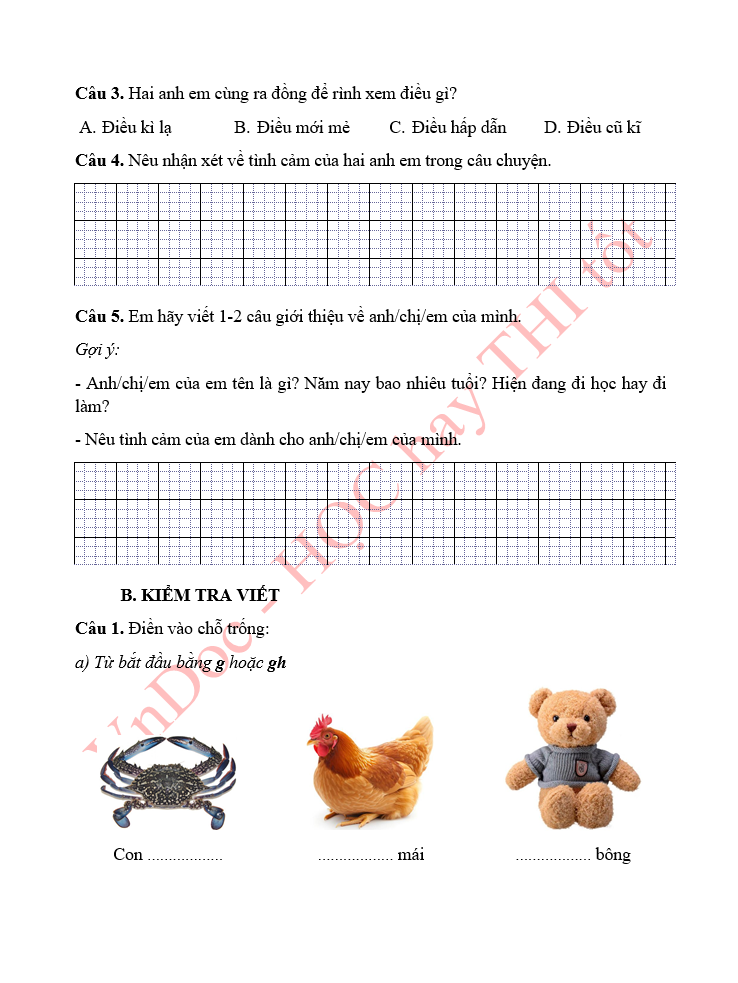 Bài tập ôn hè lớp 1 lên lớp 2 môn Tiếng Việt