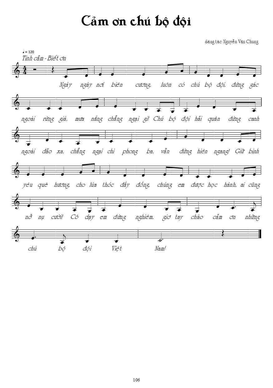 Sheet nhạc Cảm ơn Chú bộ đội