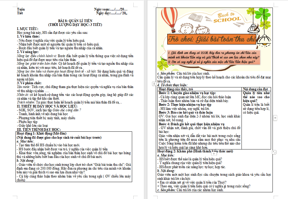 GDCD 7 Bài 8 Quản lí tiền