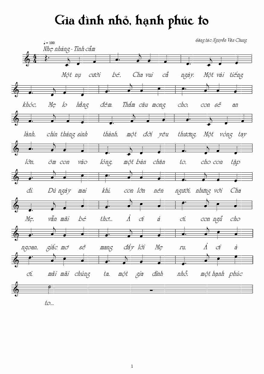 Sheet nhạc Gia đình nhỏ hạnh phúc to