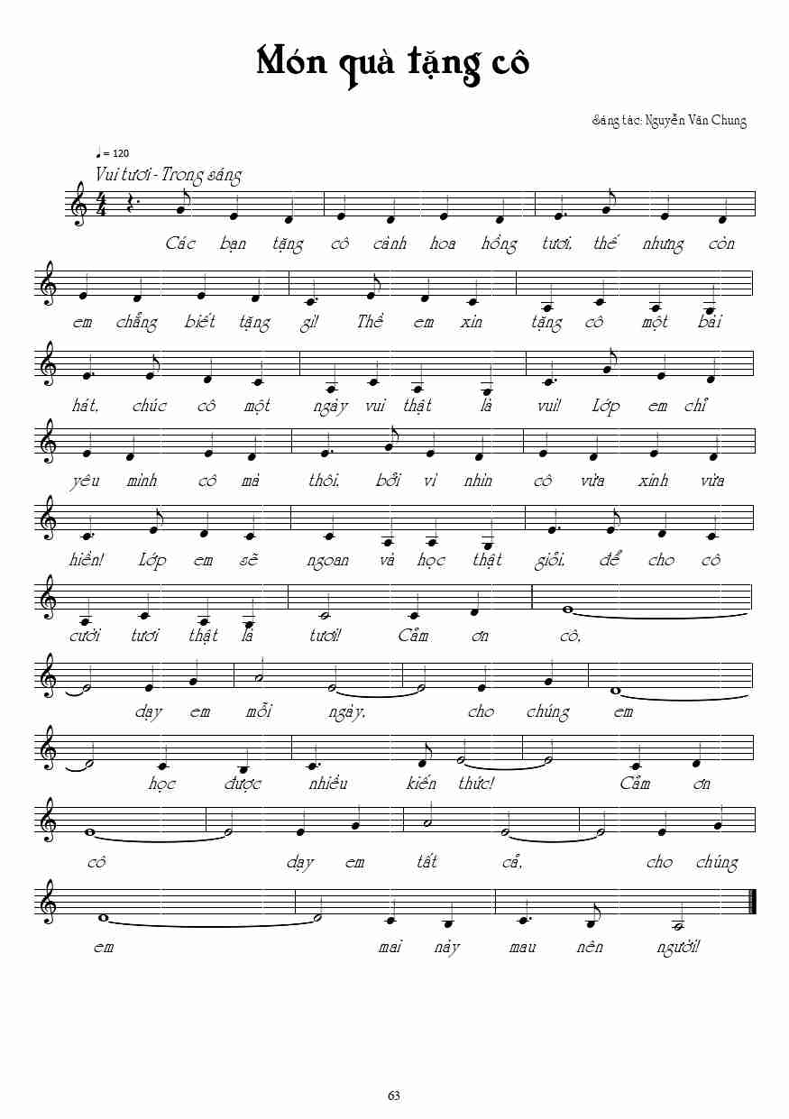 Sheet nhạc Món quà tặng cô