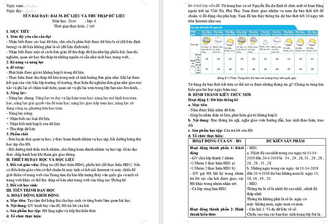 Giáo án Toán 6 Dữ liệu và thu thập dữ liệu