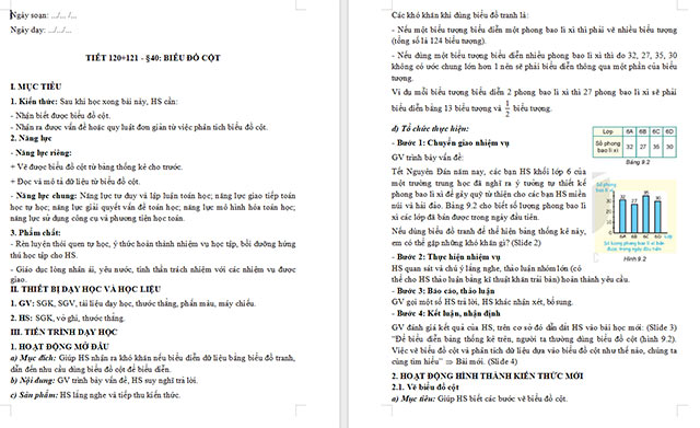 Giáo án Toán 6 Biểu đồ cột