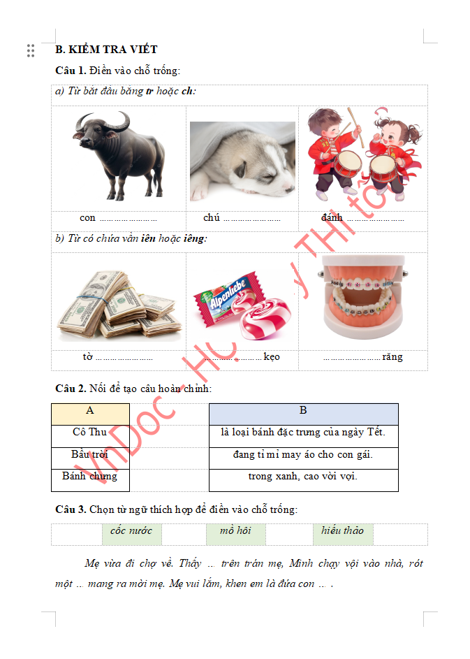 Bài tập ôn hè lớp 1 lên lớp 2 môn Tiếng Việt