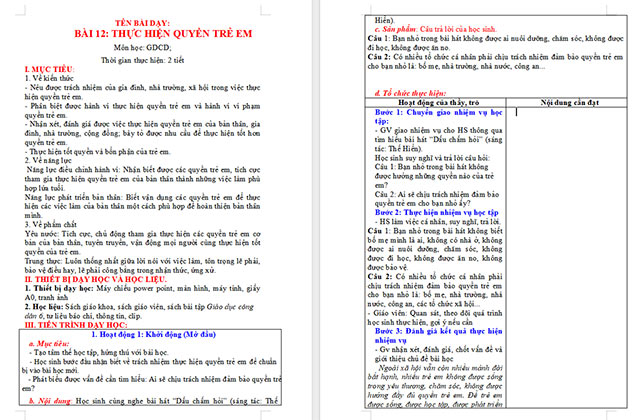 Giáo án GDCD 6 Thực hiện quyền trẻ em