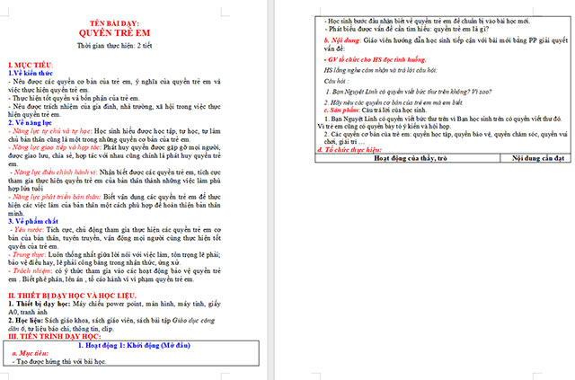 Giáo án GDCD 6 Quyền cơ bản của trẻ em