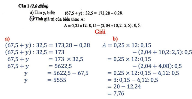 Đáp án đề thi vào lớp 6 môn Toán THCS Nguyễn Tri Phương