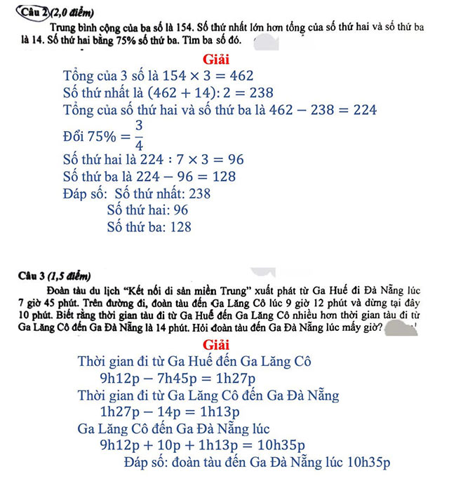Đáp án đề thi vào lớp 6 môn Toán THCS Nguyễn Tri Phương