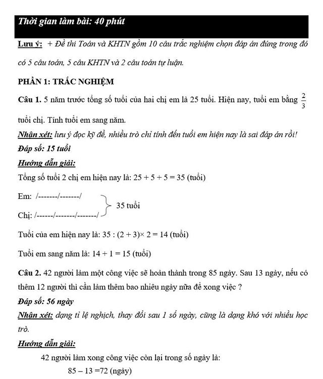 Đáp án đề thi vào lớp 6 môn Toán THCS Ngoại ngữ