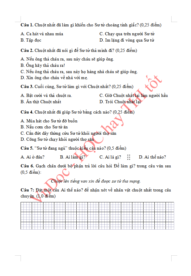 Đề ôn tập hè lớp 2 lên lớp 3 môn Tiếng Việt