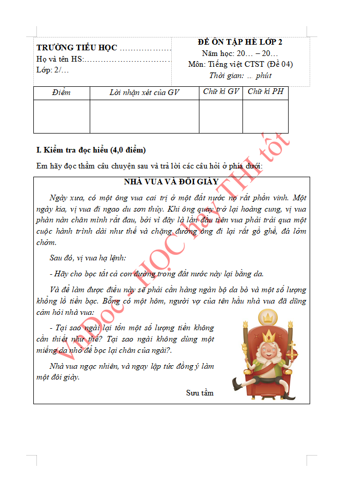 Phiếu bài tập ôn hè lớp 2 lên lớp 3 môn Tiếng Việt