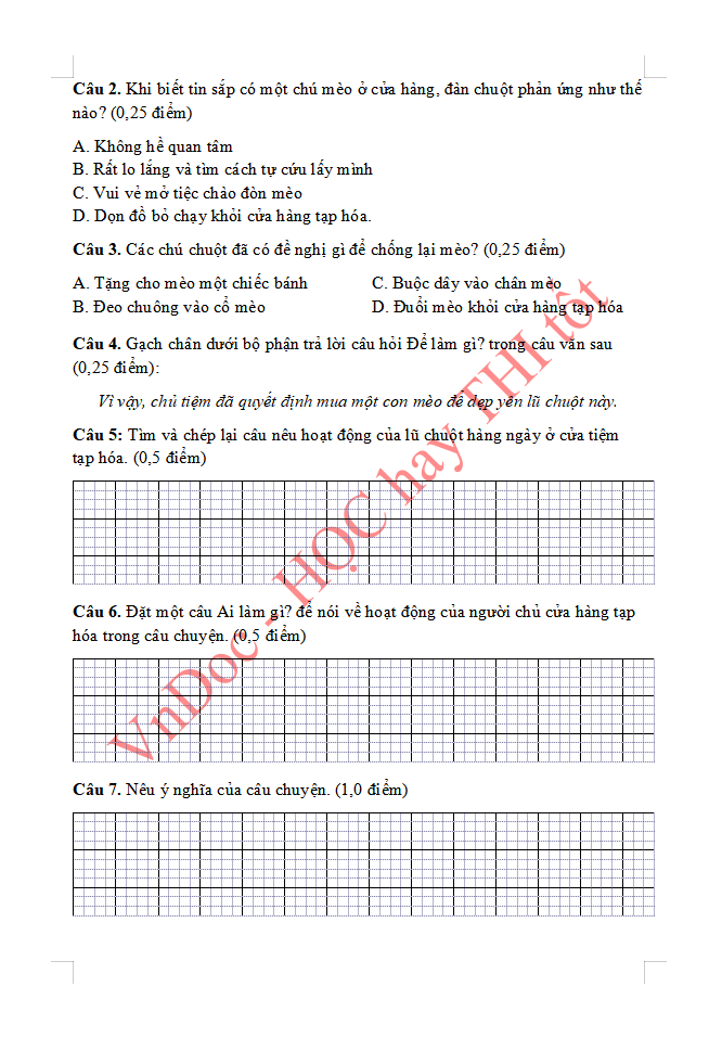 Đề ôn tập hè lớp 2 lên lớp 3 môn Tiếng Việt
