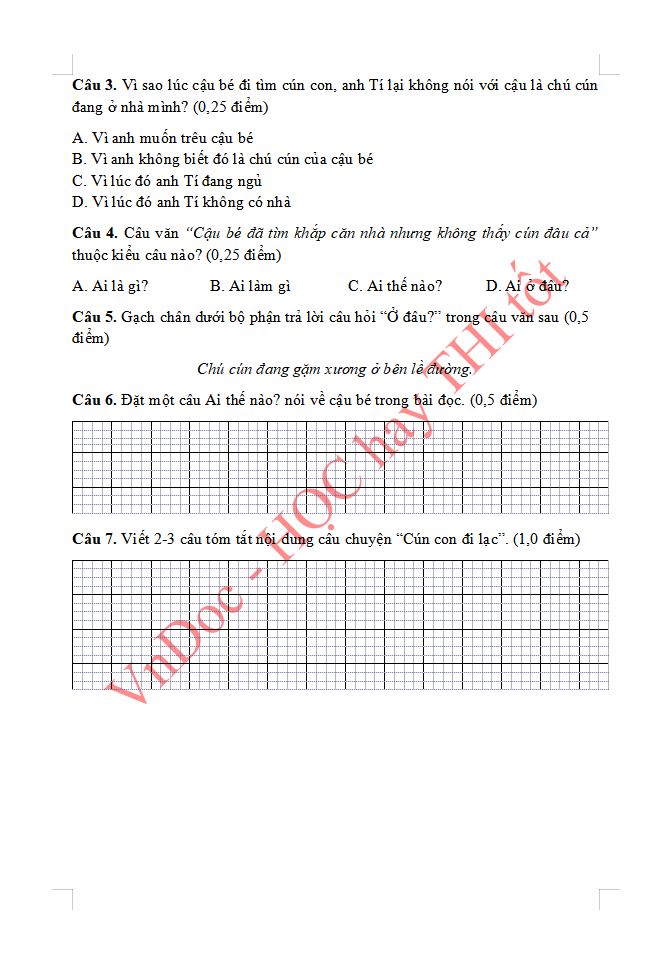 Phiếu bài tập ôn hè lớp 2 lên lớp 3 môn Tiếng Việt