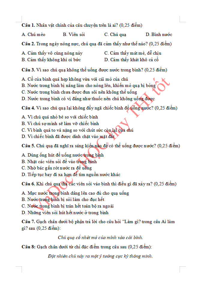 Đề ôn tập hè lớp 2 lên lớp 3 môn Tiếng Việt 